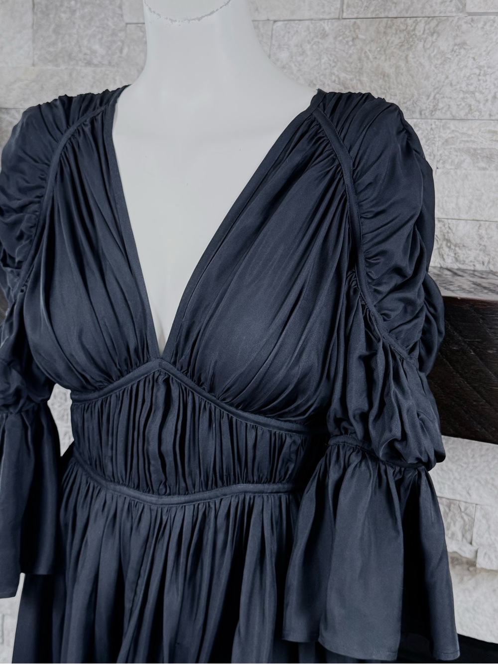 Cult Gaia Black Silk Blend Puff Sleeve Empire Waist Midi Dress S - Picture 5 of 10